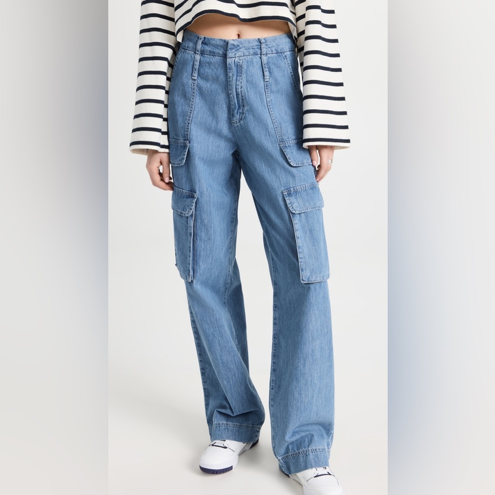 FRAME Cotton High Rise Straight Leg Utility Cargo Jeans in Acapella